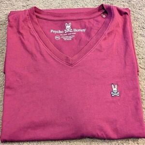 Psycho Bunny Raspberry/ Burgundy V-Neck Tee T-Shirt